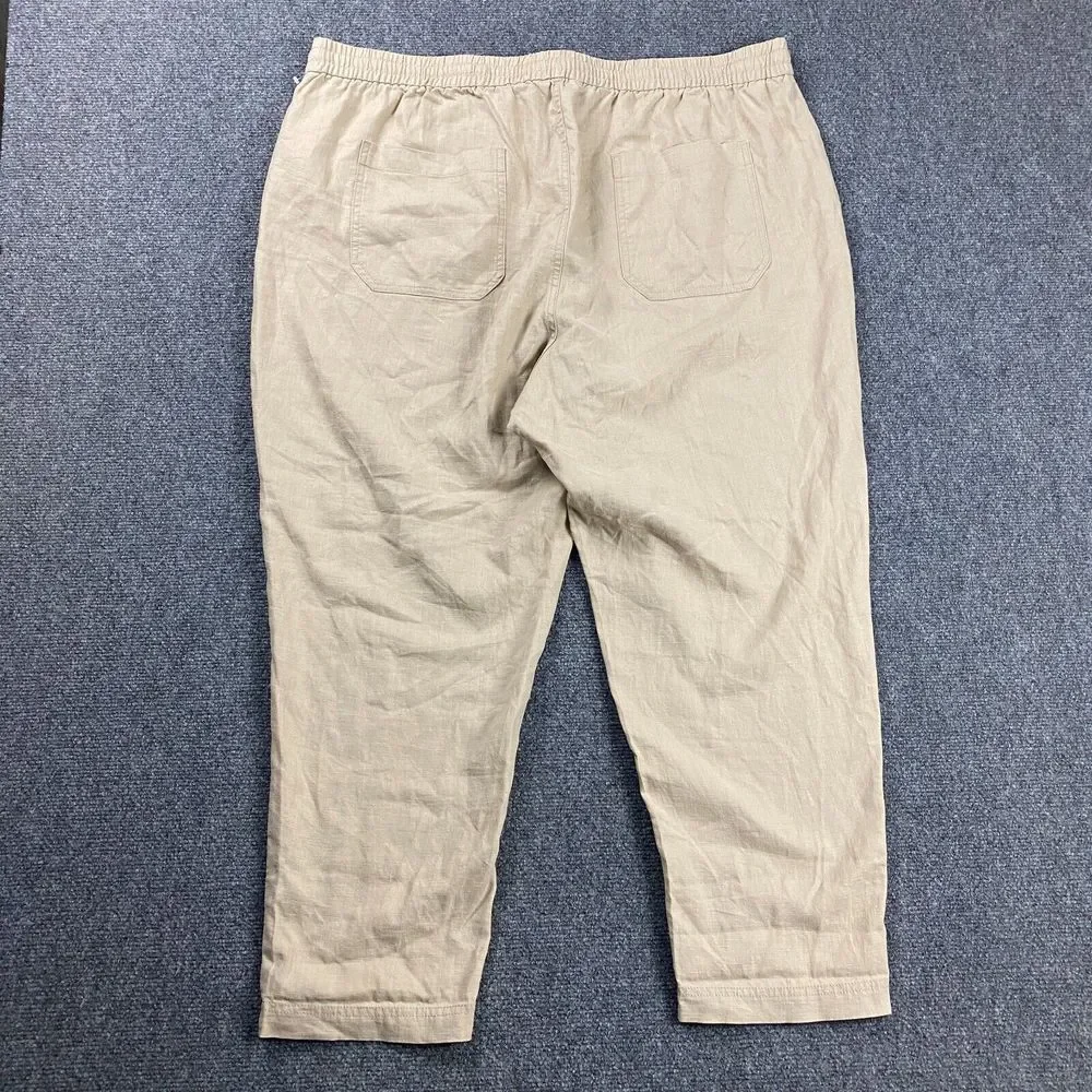 J Crew Pants Women's 2X Beige Jogger Taper Drawstring Linen Blend‎ NWT